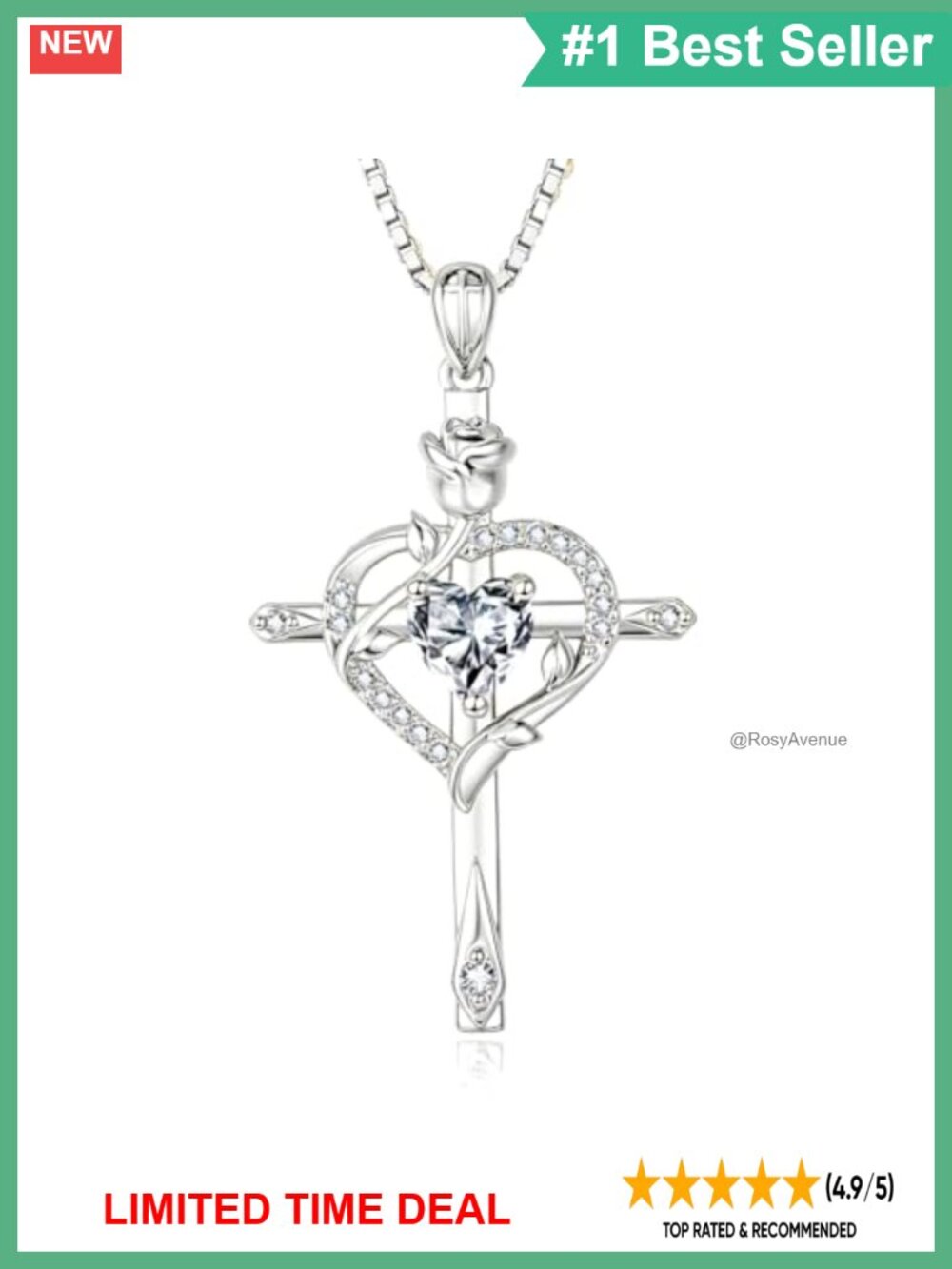 18K Gold Plated Cross Necklace Garnet Birthstone Pendant Rose Heart